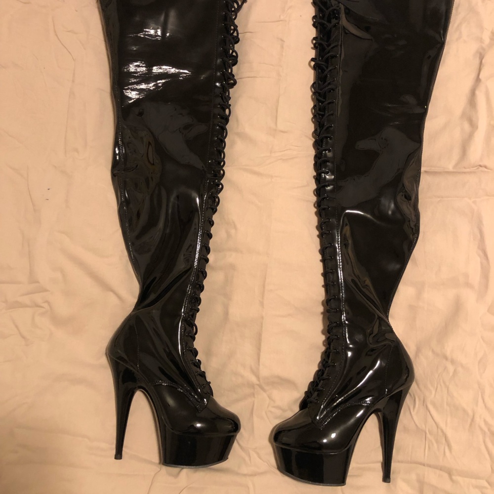 Pleaser Thigh-High Boots with Lace-Up Front